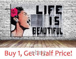 LIFE IS BEAUTIFUL CANVAS WALL ART PRINT Banksy Street Artwork Picture