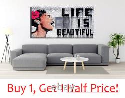 LIFE IS BEAUTIFUL CANVAS WALL ART PRINT Banksy Street Artwork Picture