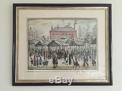 LS Lowry signed limited edition print Market Scene in a Northern Town