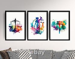 Lady Justice, Lawer, Watercolour Office Décor Set of Three Painting Poster Print