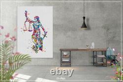 Lady Justice Watercolor Print Scales of Justice Lawyer Office Decor Wall Art-424
