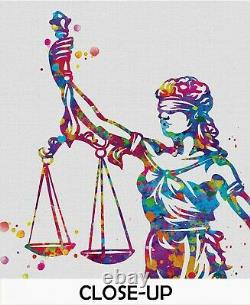 Lady Justice Watercolor Print Scales of Justice Lawyer Office Decor Wall Art-424