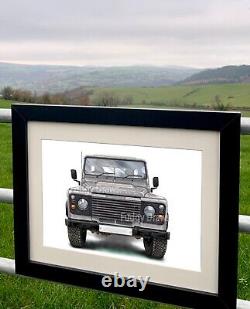 Land Rover defender front in silver Mounted or Framed Art Print fudgy draws gift