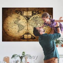 Large Framed Vintage Brown World Map Of World Canvas Prints Wall Art