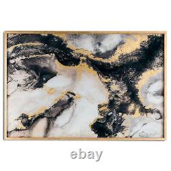Large Marble Effect Black And Gold Glass Art Image In Gold Frame Free delivery