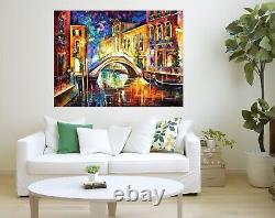 Leonid Afremov AMSTERDAM CANAL Painting Canvas Wall Art Picture Print HOME