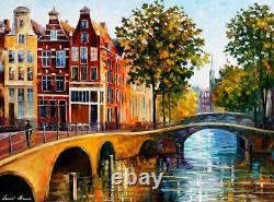 Leonid Afremov GATEWAY TO AMSTERDAM Painting Canvas Wall Art Picture Print