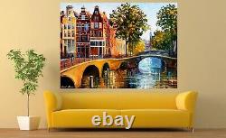 Leonid Afremov GATEWAY TO AMSTERDAM Painting Canvas Wall Art Picture Print