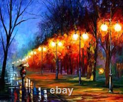 Leonid Afremov STREET LIGHT WALK Painting Canvas Wall Art Picture Print HOME