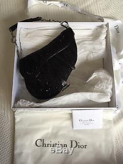 Limited Edition Christian Dior Black Sequin Dior Print Saddle Handbag Rare Bag