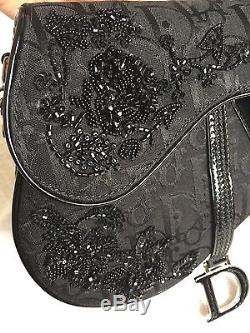 Limited Edition Christian Dior Black Sequin Dior Print Saddle Handbag Rare Bag