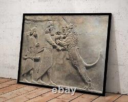Lion Hunt of Ashurbanipal Framed Print, Canvas, Poster Assyrian Akkadian