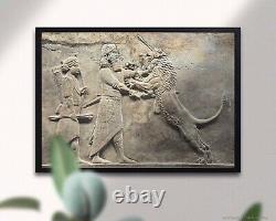 Lion Hunt of Ashurbanipal Framed Print, Canvas, Poster Assyrian Akkadian