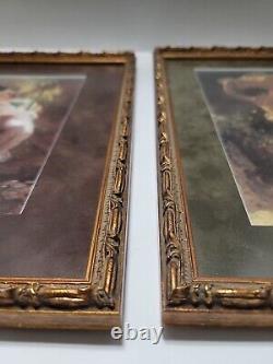 Lot Of 2 Professionally Inlay Framed Pierre Auguste Cot The Storm And Spring