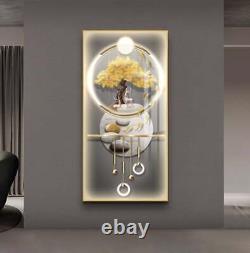 Majestic Golden Tree and Graceful Deer LED Wall Frame 50100cm Luxury Abstrac