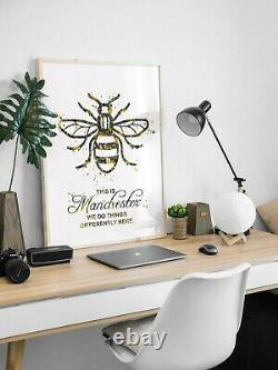 Manchester Bee Watercolor Print This is Manchester Quote Inspirational Gift-109