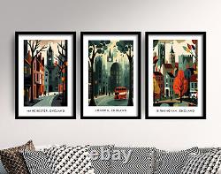 Manchester, London and Birmingham Posters Travel Art Print Painting Map Décor