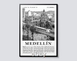 Medellin Colombia Portrait Poster, Modern Photographic Wall Art, Black and