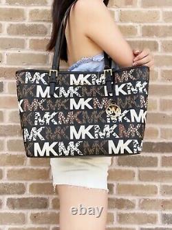 Michael Kors Jet Set Medium Carryall Tote Graphic MK Logo Animal Print Graffiti