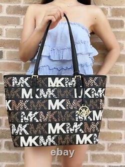 Michael Kors Jet Set Medium Carryall Tote Graphic MK Logo Animal Print Graffiti