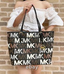 Michael Kors Jet Set Medium Carryall Tote Graphic MK Logo Animal Print Graffiti