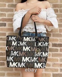 Michael Kors Jet Set Medium Carryall Tote Graphic MK Logo Animal Print Graffiti