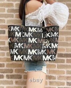 Michael Kors Jet Set Medium Carryall Tote Graphic MK Logo Animal Print Graffiti