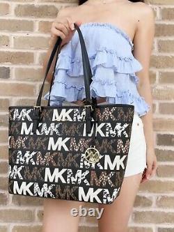 Michael Kors Jet Set Medium Carryall Tote Graphic MK Logo Animal Print Graffiti