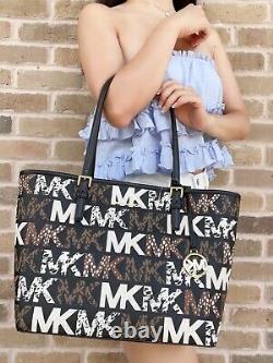 Michael Kors Jet Set Medium Carryall Tote Graphic MK Logo Animal Print Graffiti