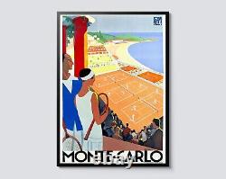 Monte Carlo Tennis Couple, Vintage Travel Wall Art Print, Mediterranean Summer