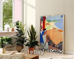 Monte Carlo Tennis Couple, Vintage Travel Wall Art Print, Mediterranean Summer