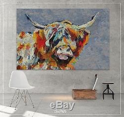 Moodonna, Highland Cow Oil Painting Canvas Print Scottish Highlander Cow Cattle