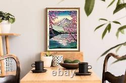 Mount Fuji Print Vintage Japanese Woodblock Kawaguchiko Bedroom, Lounge
