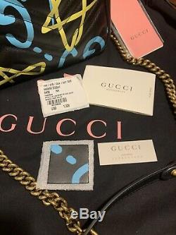 NEW Gucci Apollo Shoulder Bag Gucci Ghost Graffiti Print Black Leather