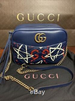NEW Gucci Apollo Shoulder Bag Gucci Ghost Graffiti Print Blue Leather