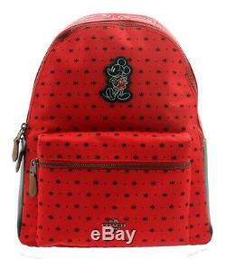 NWT COACH DISNEY Mickey Charles Backpack Prairie Bandana Print Bright Red F59358