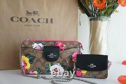 NWT Coach C5894 Poppy Crossbody In Signature Canvas With Vintage Rose Print $328