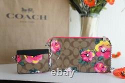 NWT Coach C5894 Poppy Crossbody In Signature Canvas With Vintage Rose Print $328