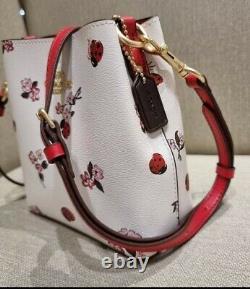 NWT Coach C7268 Mini Town Bucket Bag With Ladybug Floral Print in Chalk Multi
