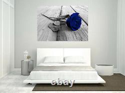 Navy Blue and Grey Rose Flower Canvas Wall Art Picture Print