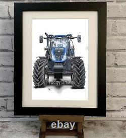 New holland Tractor Mounted or Framed Art Print fudgy Hand drawn