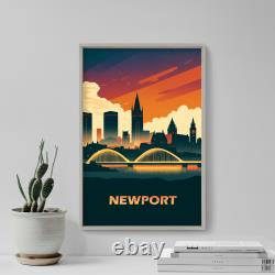 Newport Skyline Futuristic Poster, Art Print, Painting, Artwork, Gift