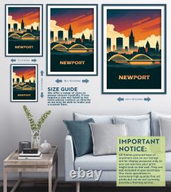 Newport Skyline Futuristic Poster, Art Print, Painting, Artwork, Gift