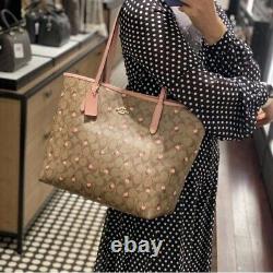 Nwt Coach City Tote In Signature Canvas With Heart Floral Print