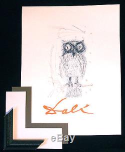 OWL Wall Decor Salvador Dali Vintage Fine Art Lithograph 1968 The Blue Owl Rare