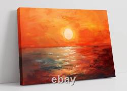 Orange Sunset Seascape Home Decor Deep Framed Canvas Wall Art Picture Print