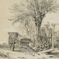 P. LOESCHER (19th century), carts at the garden in flat landscape, Lith