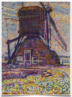 PIET MONDRIAN WINKEL MILL ART PRINT ON REPRODUCTION CANVAS 18X24 purple blue red