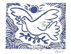 Pablo Picasso Hand Signed Ltd Edition Print Blue Dove of Peace withCOA(unframed)