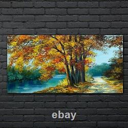 Painting Forest River Trees Leaves Glass Print 140x70 Photo Wall Art Home Decor